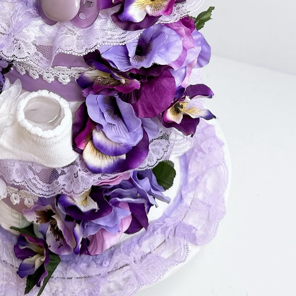 Flowers Diaper Cake, Baby Girl Shower Gift